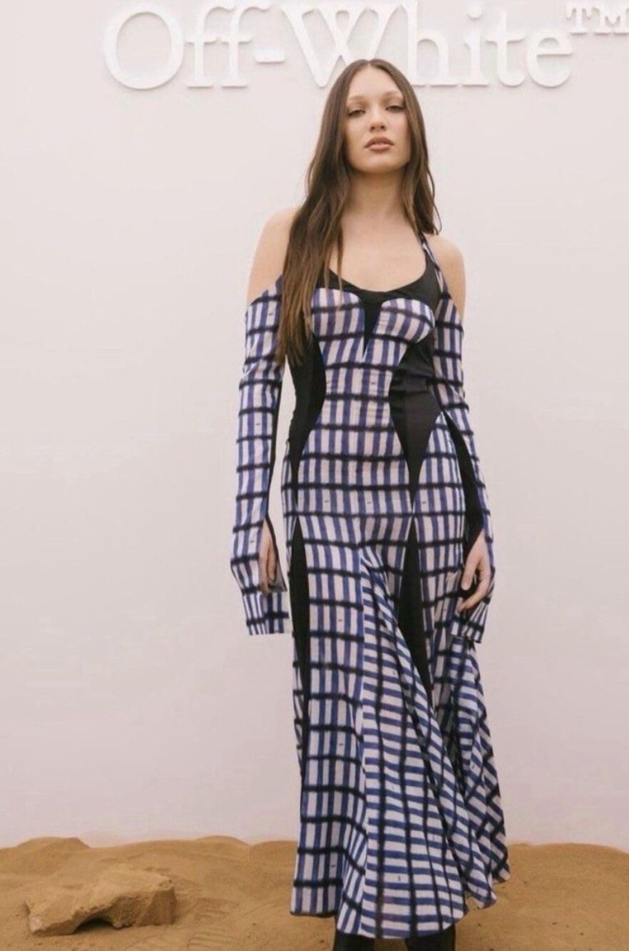 Off White Shibori GeoCycle Silk Midi Cobalt Blue Dress Size 38 NWT Retail: $4000